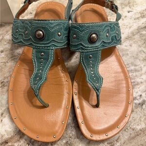 Ariat Turquoise and Tan Embellished Sandals